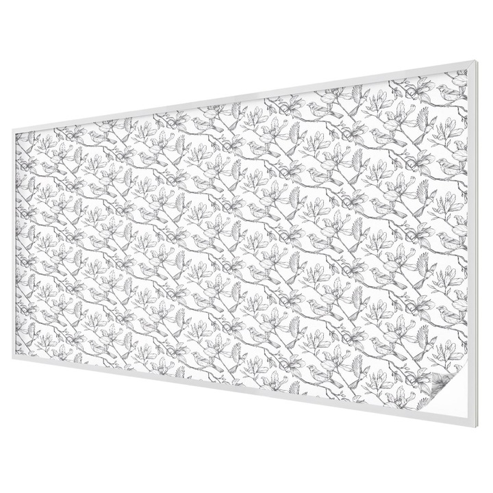 Autocolant Pentru Geam si Folie Decorativa Autoadeziva, Tulup, Motiv vegetal cu pasari, eleganta si natura, Intimitate pentru Geamuri si Ferestre, 200x116 cm, Ideal Pentru Decor Interior, 010450850060000288819