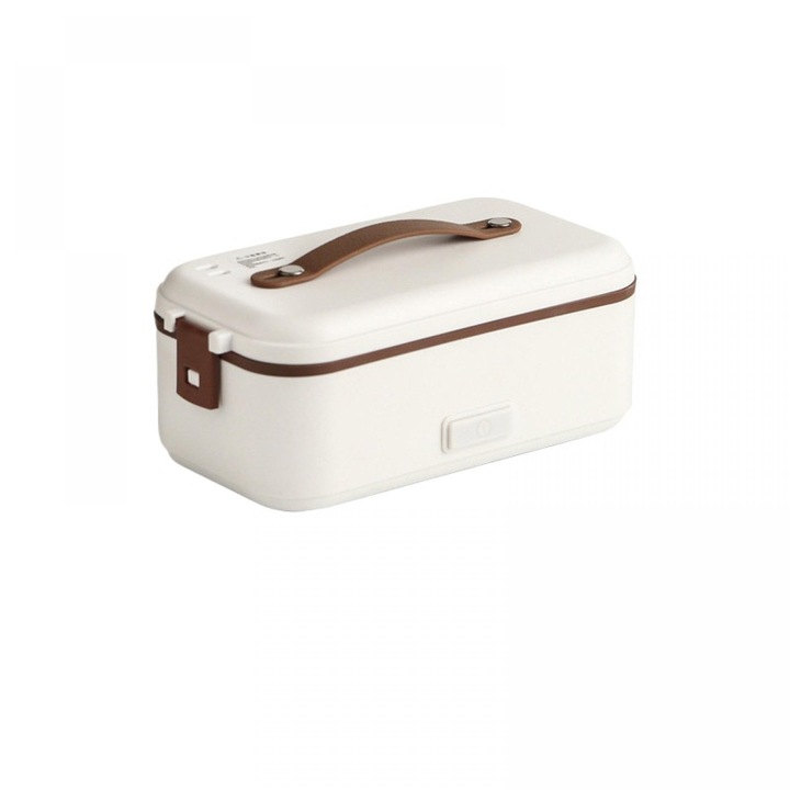 Cutie Pentru Pranz Cu Functie De Incalzire Electrica, Prevazuta Cu Un Recipient Detasabil Din Otel Inoxidabil 304. Design Etans, Portabil, Usor De Curatat, Rezistent La Coroziune Si Oxidare. Alb, Cu Un Singur Strat