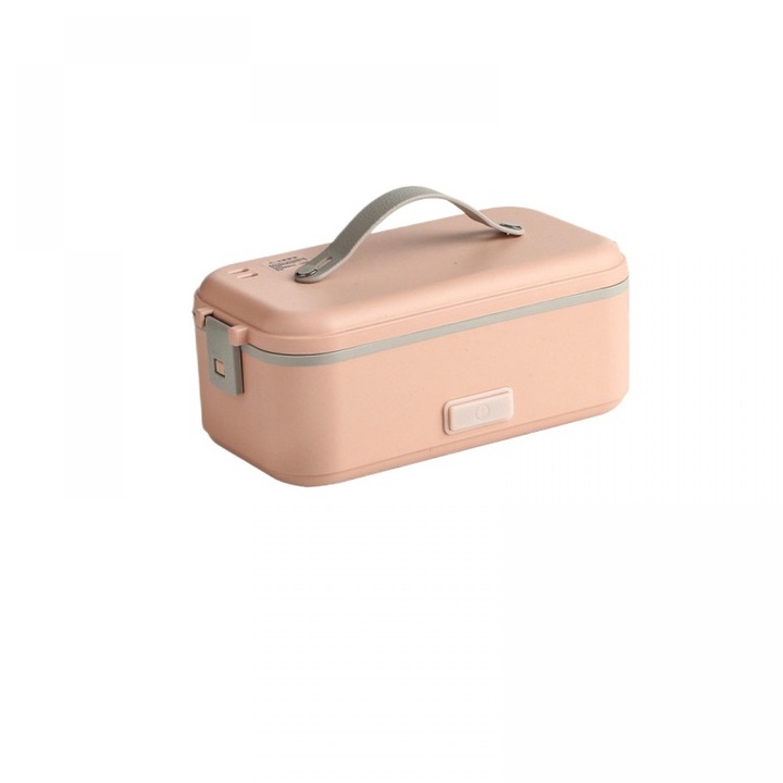 Cutie pentru Prânz UWOT, cu Incalzire Electrica, Recipient Detasabil Din Otel Inoxidabil 304, Etans, Roz, 1 Strat