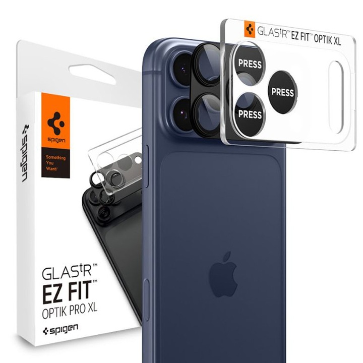 Folie Camera pentru iPhone 17 Pro Max - Spigen Glas.tR Optik EZ Fit Pro XL - Black