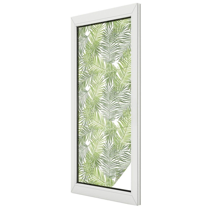 Autocolant Pentru Geam si Folie Decorativa Autoadeziva, Tulup, Frunze verzi de palmier, Vitraliu Autoadeziv, 50x146 cm, Ideal Pentru Decor Interior, 010450850070000010763