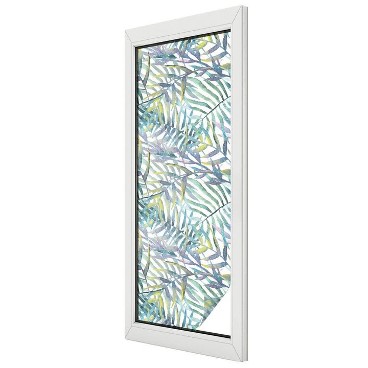 Autocolant Folie Autoadeziva Decorativa, Tulup, Repetitie de frunze de feriga si acuarela, Ideal Pentru Ferestre si Geamuri Interioare, 50x146 cm, Ideal Pentru Decor Interior, 010450850070000012927