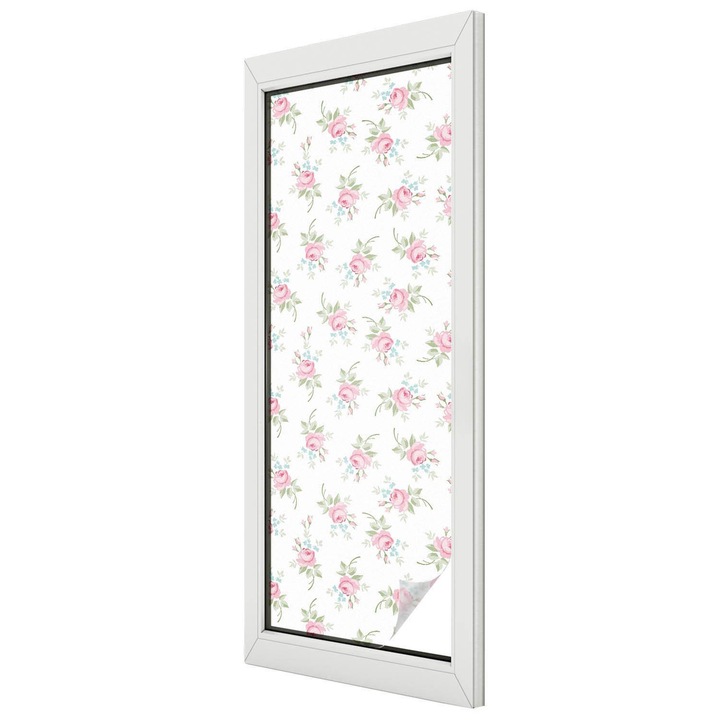 Autocolant Folie Autoadeziva Decorativa, Tulup, Trandafiri pastelati in stil vintage, Ideal Pentru Ferestre si Geamuri Interioare, 50x146 cm, Ideal Pentru Decor Interior, 010450850070000012959