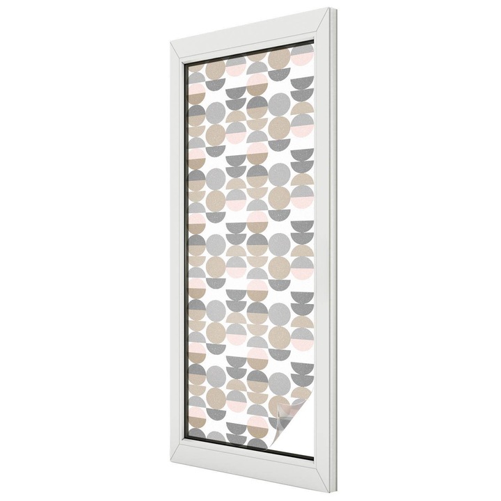 Autocolant Folie Autoadeziva Decorativa, Tulup, Cercuri si semicercuri geometrice in culori delicate, Ideal Pentru Ferestre si Geamuri Interioare, 50x146 cm, Ideal Pentru Decor Interior, 010450850070000033421