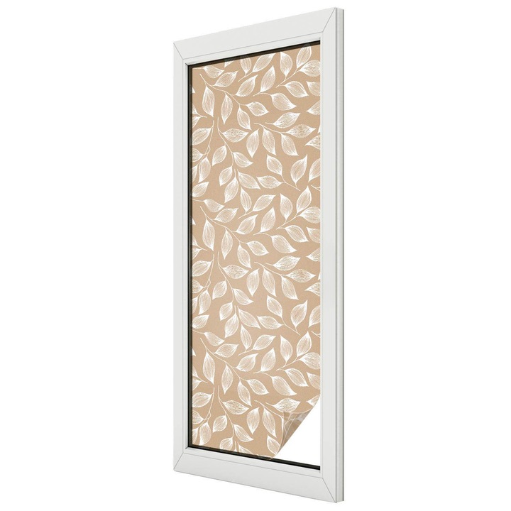 Autocolant Folie Autoadeziva Decorativa, Tulup, Model cu frunze pe un fundal neutru, Ideal Pentru Ferestre si Geamuri Interioare, 50x146 cm, Ideal Pentru Decor Interior, 010450850070000033445