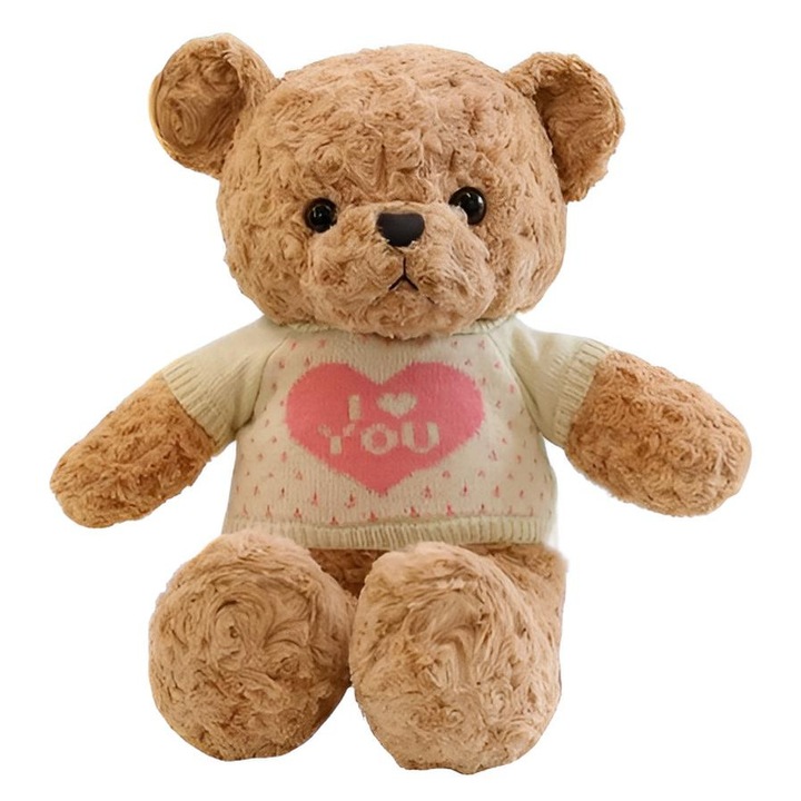 Ursulet de Plus XXL cu Pulover Bej "I Love You", 55cm, Ideal pentru Cadou de Ziua Indragostitilor sau Aniversari