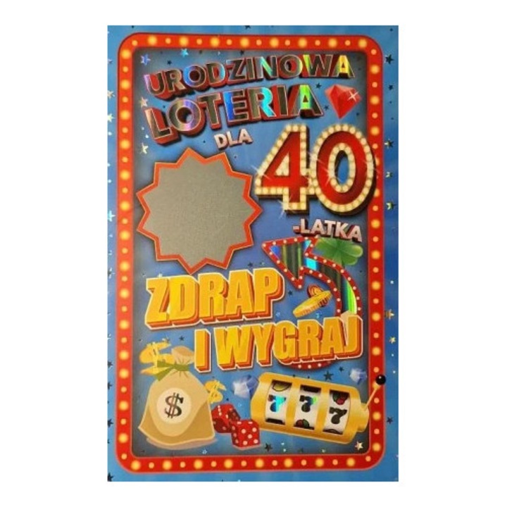 Felicitare Urodziny 40, Yeku, cu zdrapka, zlocenie holograficzne, umor, set cu plic