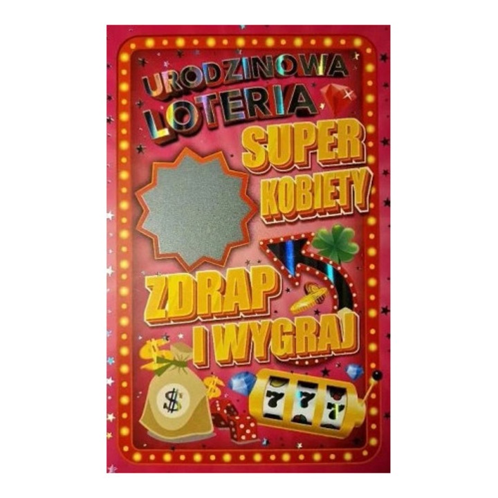 Felicitare de ziua de nastere, Yeku, cu zdrapka, hartie 350g, cu zapada holografica, set cu envelopa