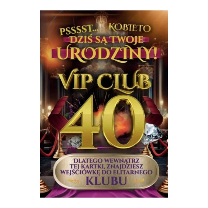 Felicitare Yeku, karnet Urodziny 40, 350g, cu wejsciowka VIP