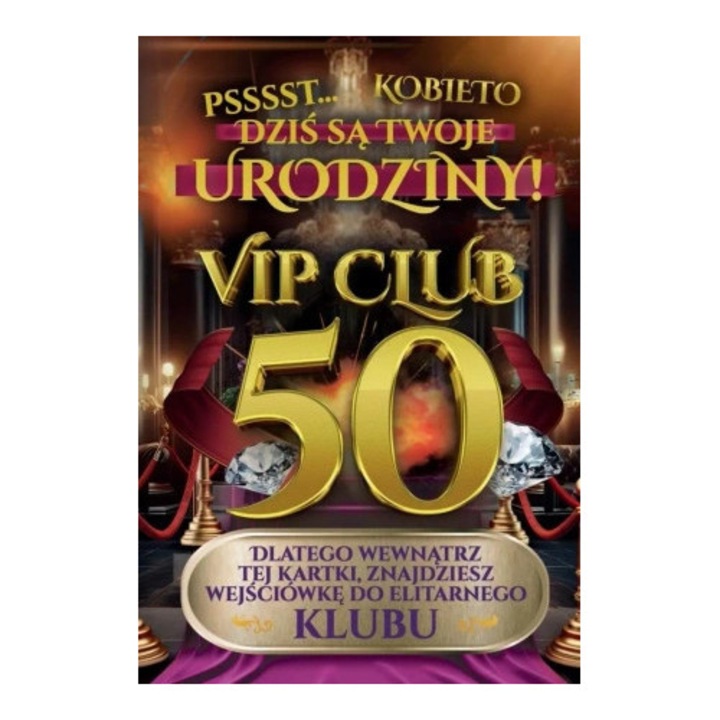 Felicitare Yeku, Karnet Urodziny 50, 350g, cu wejsciowka VIP