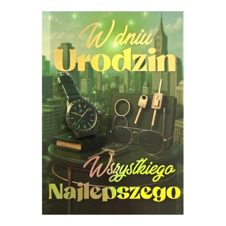 Karnet personalizat Yeku, Urodziny, elemente zdobione, zlocenie, 10x15cm