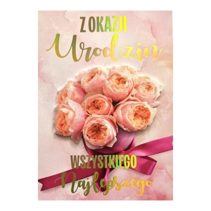 Felicitare Yeku, Urodziny, bogato zdobita, cu elemente de aur, 10x15cm