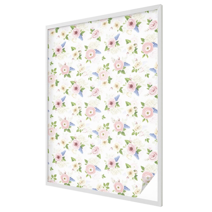 Autocolant Folie Autoadeziva Decorativa, Tulup, Flori pastelate pe fundal alb, Autoadeziva cu Efect de Vitraliu, 100x146 cm, Ideal Pentru Decor Interior, 010450850080000012094
