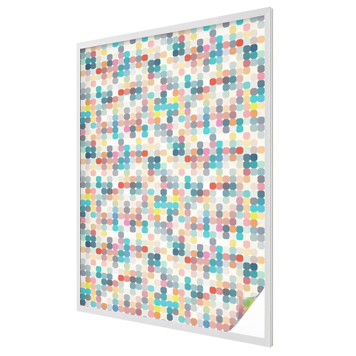 Dekor üvegfólia, Tulup, Színes négyzetek, Többszínű, 100x146 cm, Dekorációs Ablakfólia, Megfelelő méret ablakokhoz vagy világos felületekhez, 010450850080000012935