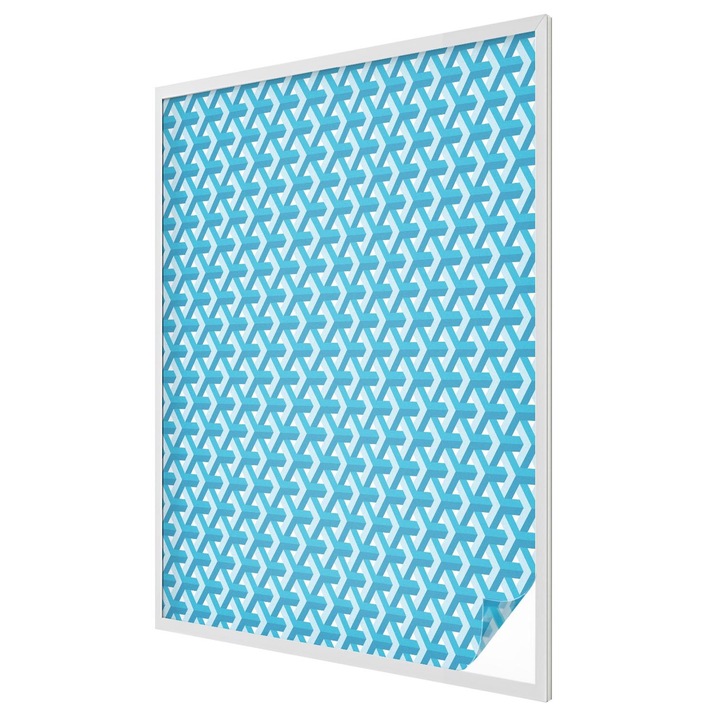 Öntapadós vitrázs fólia, Tulup, Geometriai kockák, Kék, 100x146 cm, Dekorációs Ablakfólia, Megfelelő méret ablakokhoz vagy világos felületekhez, 010450850080000013025