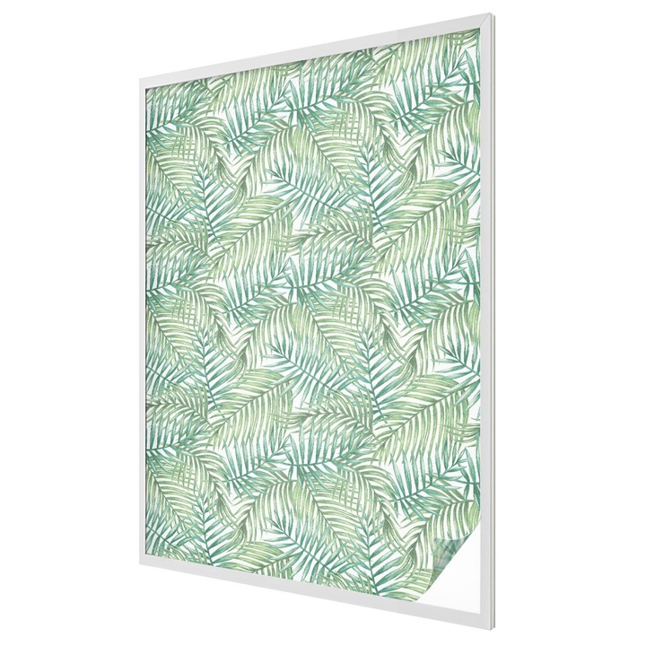 Ólomüveg hatású fólia, Tulup, Zöld páfrány, Zöld, 100x146 cm, Dekorációs Ablakfólia, Megfelelő méret ablakokhoz vagy világos felületekhez, 010450850080000013178