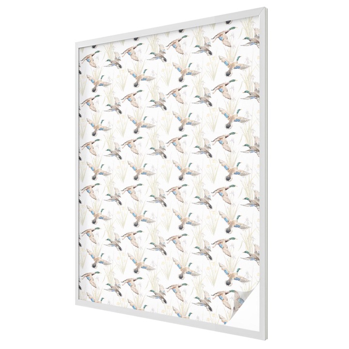 Ólomüveg hatású fólia, Tulup, Madarak természet, Fehér, 100x146 cm, Dekorációs Ablakfólia, Megfelelő méret ablakokhoz vagy világos felületekhez, 010450850080000030775