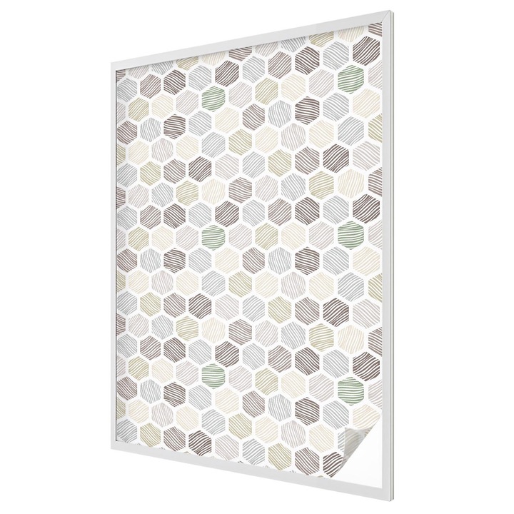 Autocolant Folie Autoadeziva Decorativa, Tulup, Modele hexagonale cu linii ondulate, Autoadeziva cu Efect de Vitraliu, 100x146 cm, Ideal Pentru Decor Interior, 010450850080000033432