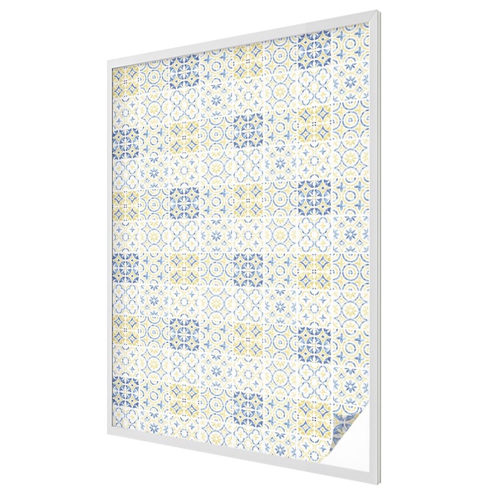 Ólomüveg ablakfólia, Tulup, Klasszikus csempék, Sárga, 100x146 cm, Dekorációs Ablakfólia, Megfelelő méret ablakokhoz vagy világos felületekhez, 010450850080000033456