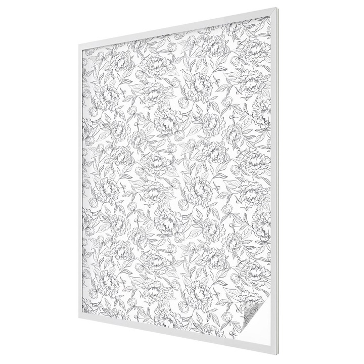 Ólomüveg hatású fólia, Tulup, Virágmotívum, Fehér, 100x146 cm, Dekorációs Ablakfólia, Megfelelő méret ablakokhoz vagy világos felületekhez, 010450850080000033446