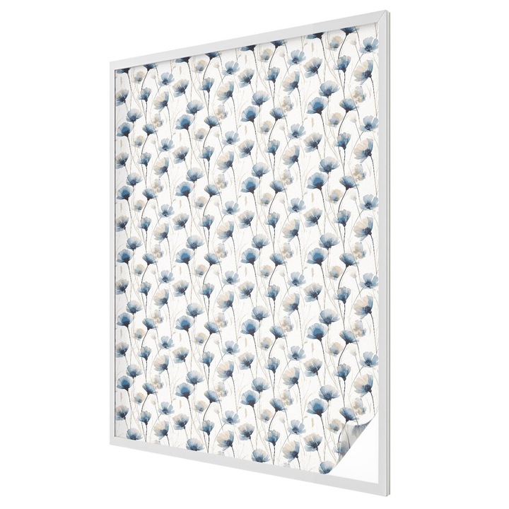 Фолио за стъкло витраж, Tulup, Сини цветя, Бяло, 100x146 cm, За Прозорци, Врати, Стъклени Повърхности, Цветен Стъклопис, 010450850080000288837
