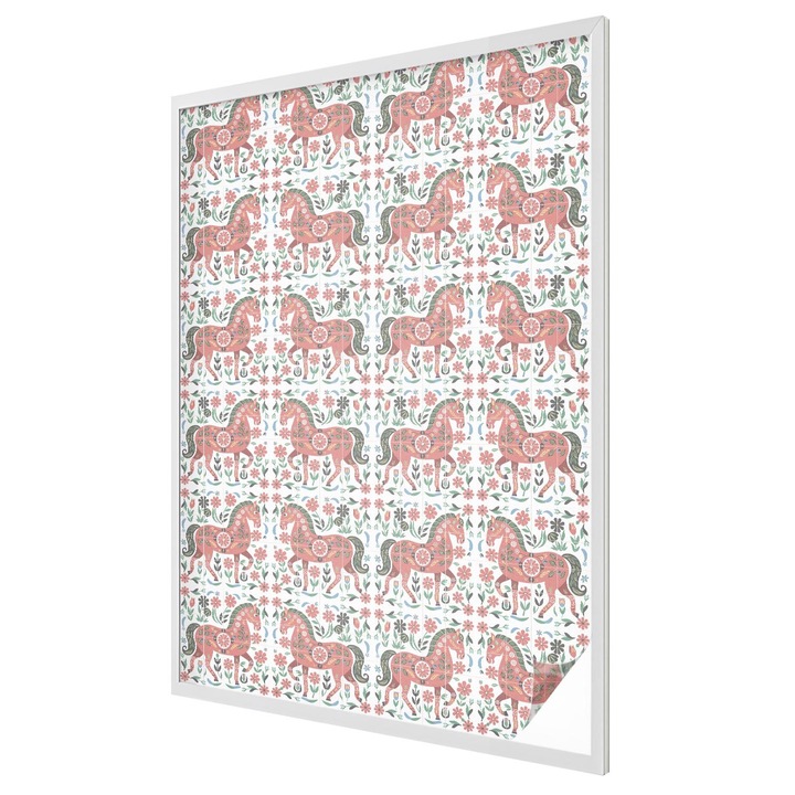 Декоративно матово фолио за прозорци, Tulup, Цветни коне, Червен, 100x146 cm, За Прозорци, Врати, Стъклени Повърхности, Цветен Стъклопис, 010450850080000283169