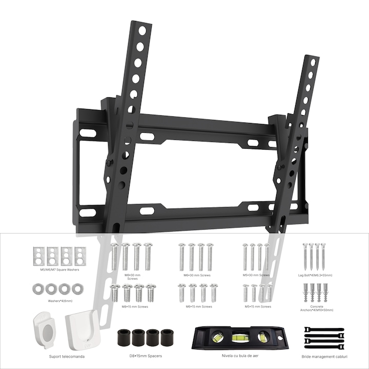 Регулируема стойка за телевизор VGSOLID44T, 32''-70", 28 мм, VESA 400x400, 400x200, 200x200, 200x100, 100x100, 45 кг, ъгъл на наклон +0° / -15°, черен