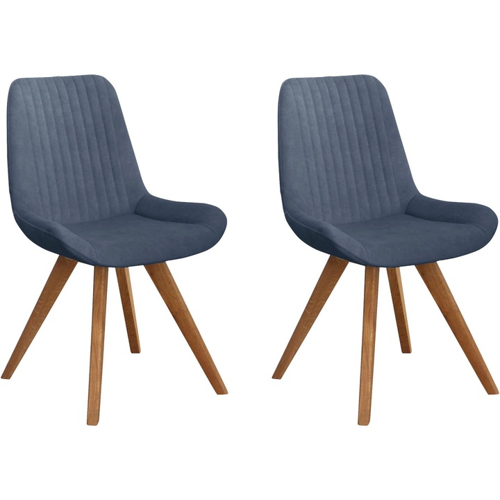 Set de 6 scaune „Bratislava” – lemn masiv FSC®, velur catifelat, nuanta albastru „Cloud 74”