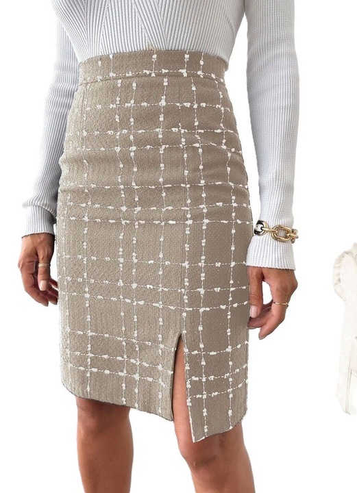 Fusta Dama, Din Tweed, Tiv Despicat, Talie Inalta, Bej
