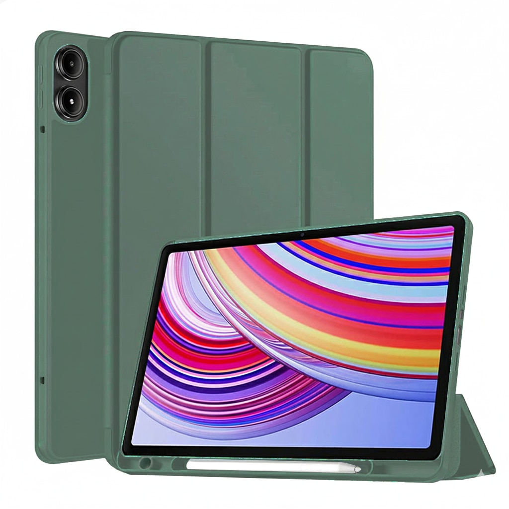 Husa pentru Xiaomi Redmi Pad 2 Pro Soft Shell Light & Slim cu functie wake-up/sleep si compartiment pentru stylus, tip stand - verde inchis