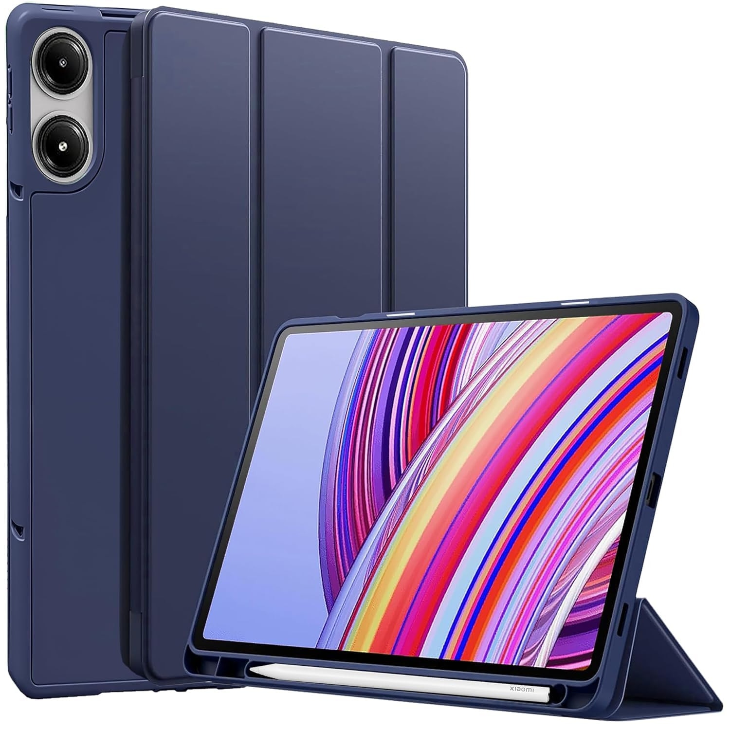 Husa pentru Xiaomi Redmi Pad 2 Pro Soft Shell Light & Slim cu functie wake-up/sleep si compartiment pentru stylus, tip stand - bleumarin