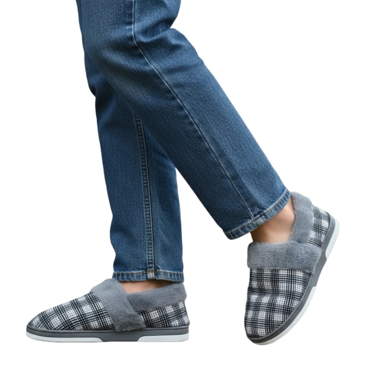 Пухкави домашни чехли D311gri 122420, Сив