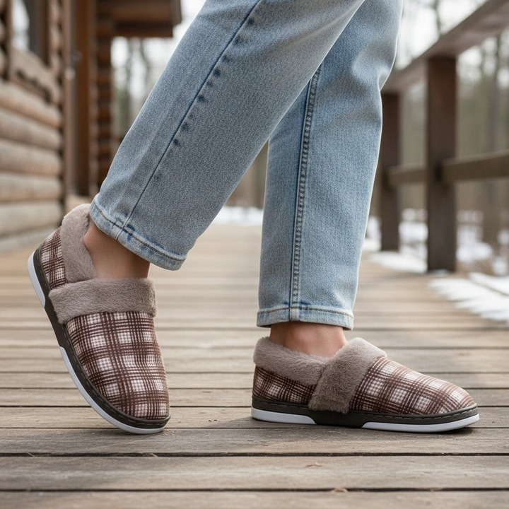 Пухкави домашни чехли D311maro 122423, Кафяв