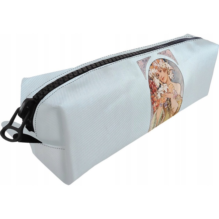 Etui pentru creioane Szyjemy sztukę, imprimeu "Kwiat" stil Alfons Mucha, personalizabil, impermeabil, 19x5x6 cm