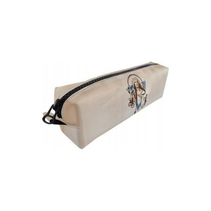 Etui scolari personalizabil Szyjemy sztukę, design Alfons Mucha, impermeabil, 19x5x5cm