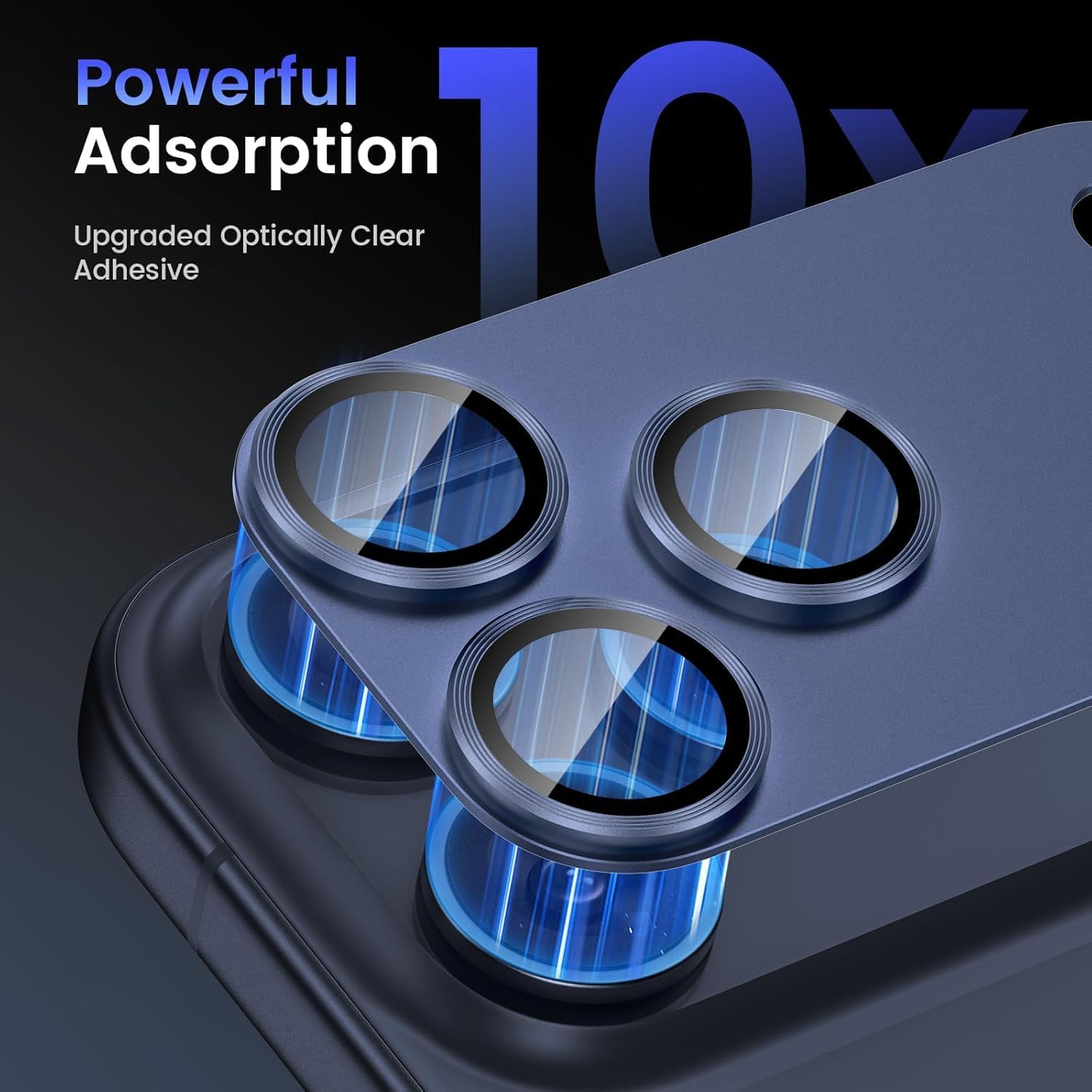 Folie Protectie Camera compatibila cu iPhone 17 Pro, Omelivon, Full Cover, Protectie Profesionala, Sticla temperata 9H, Ultra HD, Anti Amprente, Anti Zgarieturi, Anti Socuri, Albastru inchis