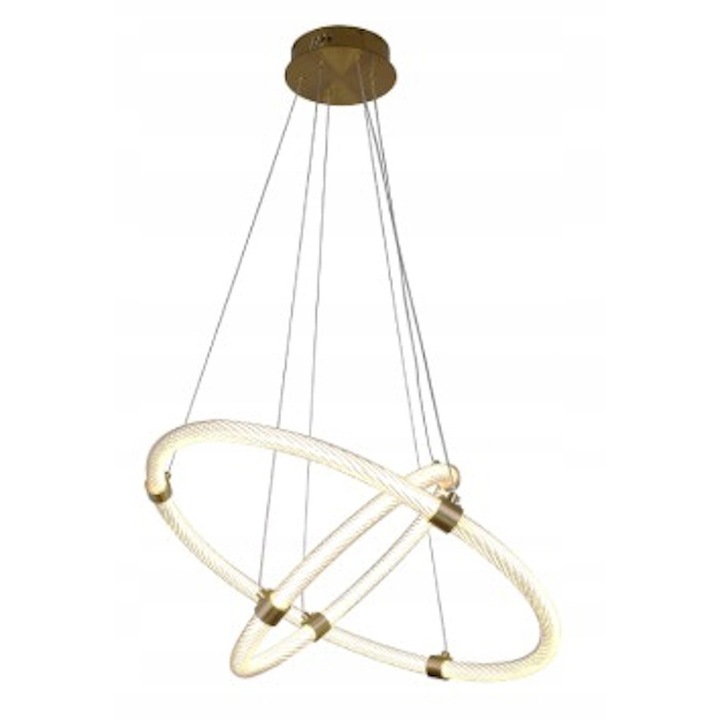 Candelabru Iluminar Sonic Double LED, 60cm, inele duble, lumina calda, alama, 140cm