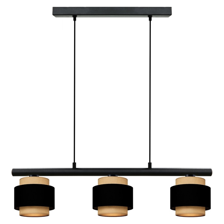 Lampa suspendată Komat, stil loft și boho, abajur din iută naturală, negru și bej, diametru 20cm, înălțime 100cm