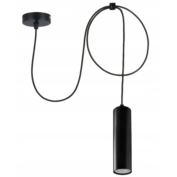 Lampa suspendată TUBA, Led-one, design modern, abajur cilindric negru mat 15cm, soclu GU10
