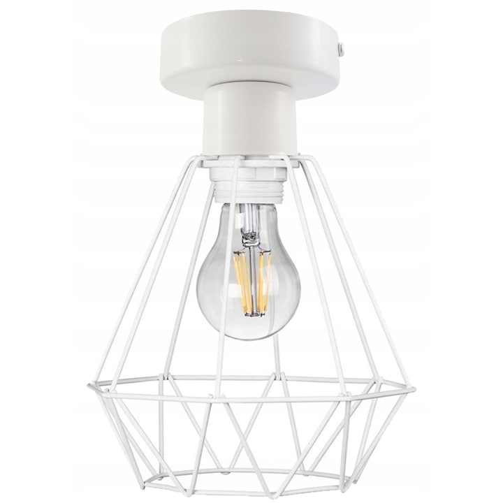 Candelabru Plafon Alb Loft, Led-one, abajur metalic, E27, 18x28cm