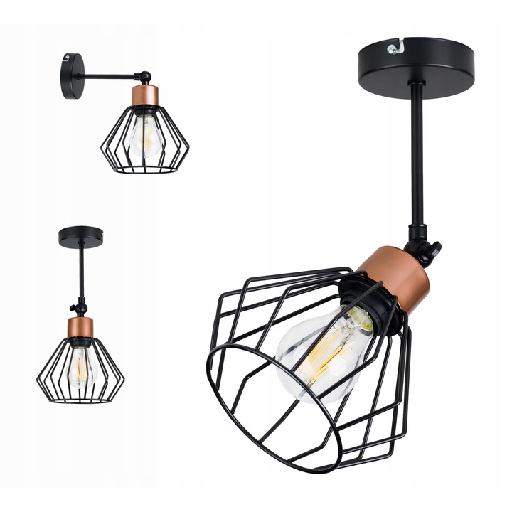 Lampa suspendată Pendul BRYLANT DRUT, Led-one, negru/auriu, metal, E27