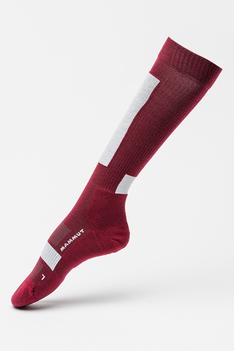 Mammut, Sosete lungi pana la genunchi din amestec de lana merinos cu model unisex, pentru schi, Visiniu/Alb murdar