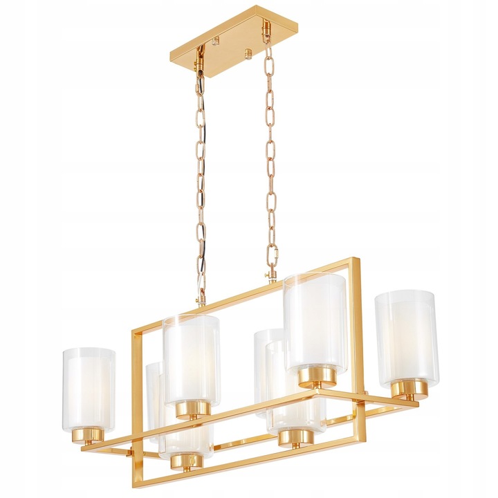 Lustra modernă Lino W8, Lumina Deco, 8 becuri E14, auriu, ajustabilă 40-80cm, 30cm lățime