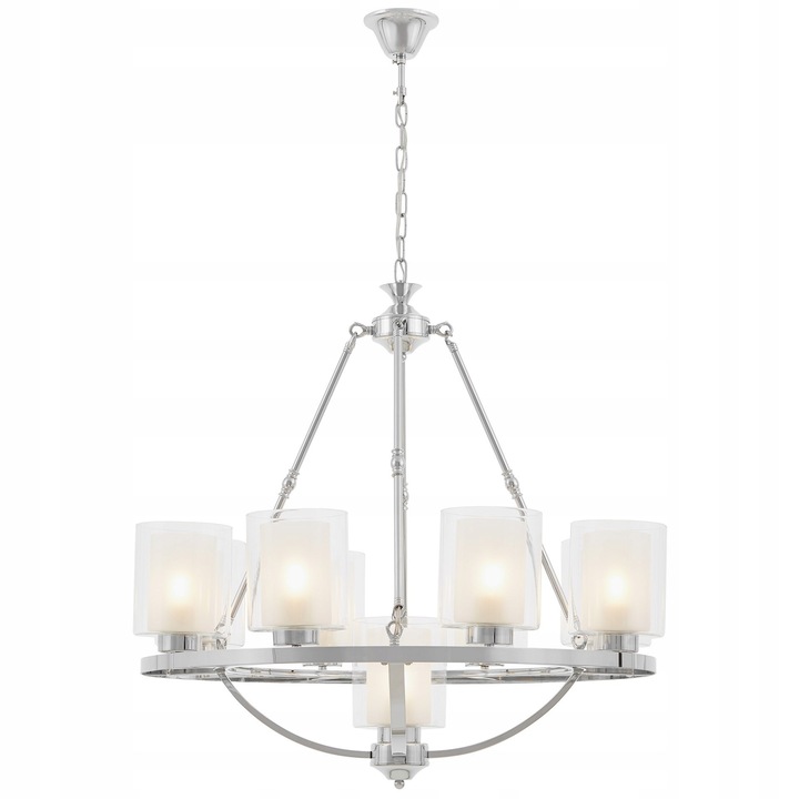 Lustra Suspendată Lumina Deco Santini W9, 9 Globuri Albe, Crom, 76cm, Înălțime Reglabilă