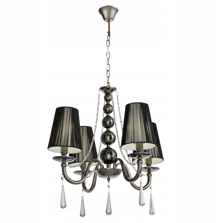 Lustra neagră FABIONE, cristale, 4xE14, 58cm, ajustabilă 60-130cm