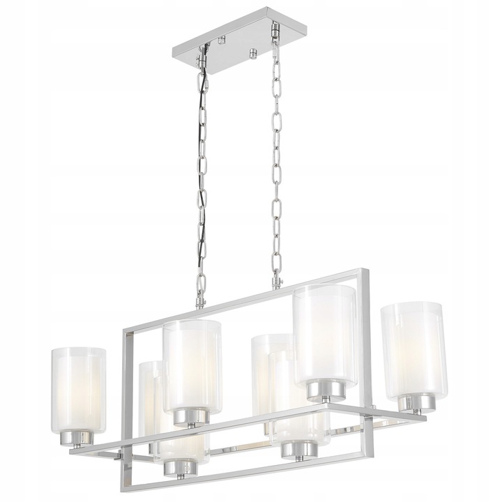 Lustra Suspendată Lumina Deco Lino W8, Crom, 8xE14, Înălțime reglabilă 40-80cm, Lățime 30cm