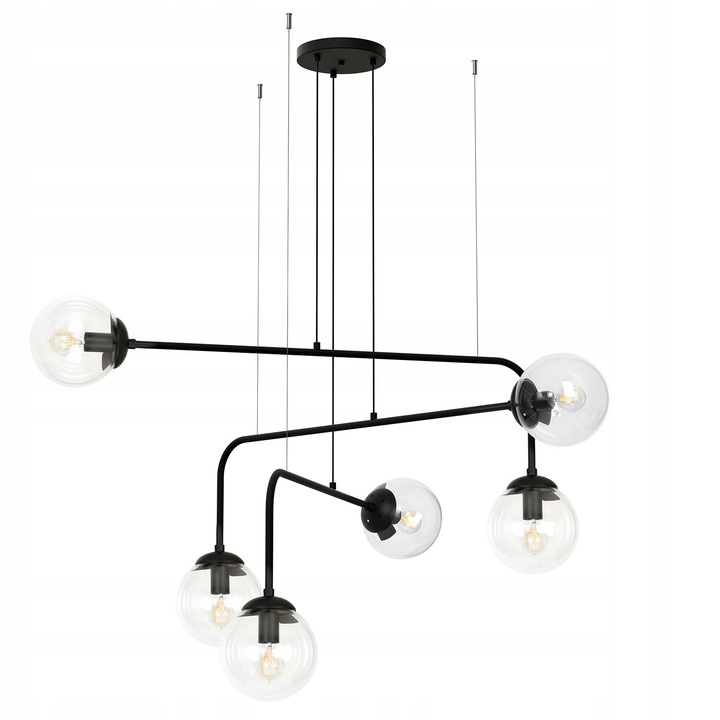 Lustra Luminex VARIO, sticlă neagră, 6xE27, 122x122cm, înălțime ajustabilă 75-145cm