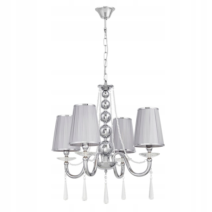 Lustra Lumina Deco Fabione, crom, 4 puncte lumina, 58cm diametru, inaltime ajustabila 60-130cm