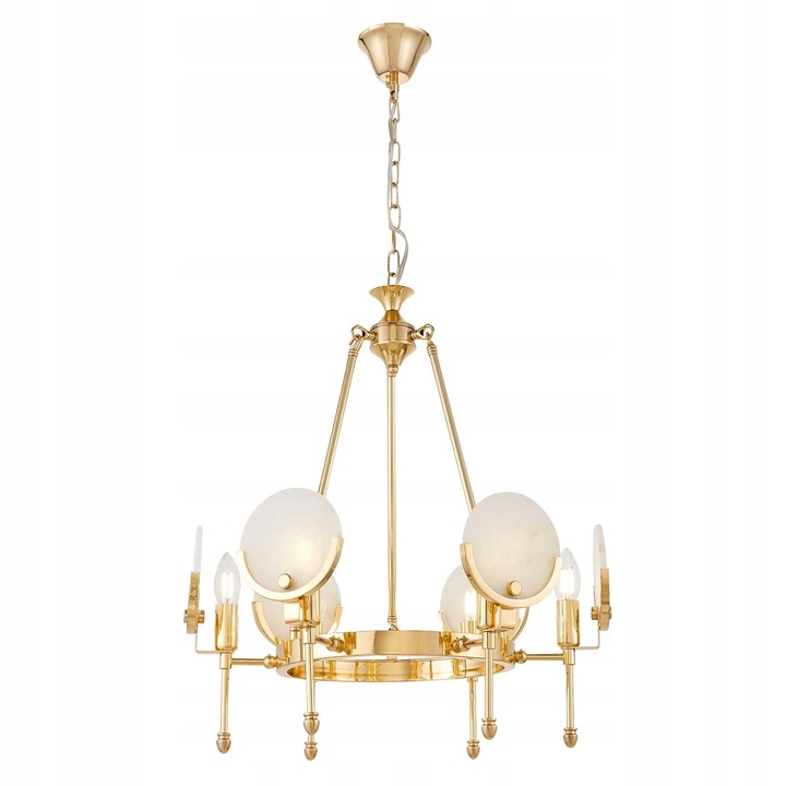 Lustra Montego Lumina Deco Auriu, 6 abajururi E14, cristal, diametru 54cm, inaltime reglabila 60-120cm