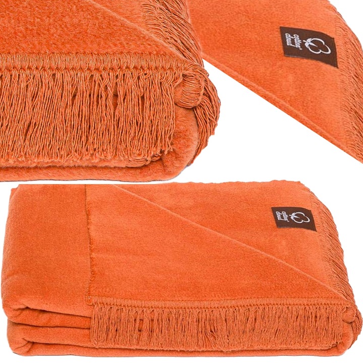 Patura bumbac-acril cu franjuri Basic Cotton Cloud 150x200cm 430 g/m² – Portocaliu, patura colorata, pled decorativ